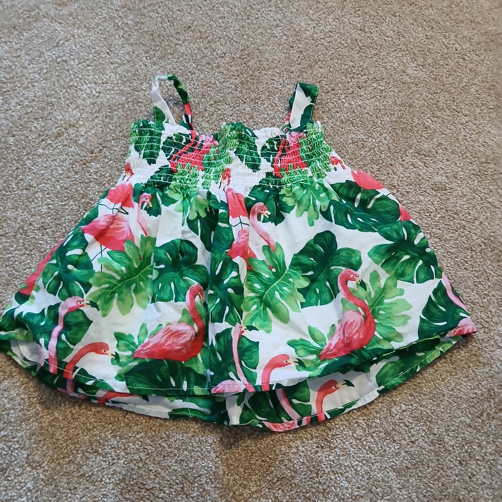 Janie and Jack Pink Flamingo & Green Leaf Sundress Top